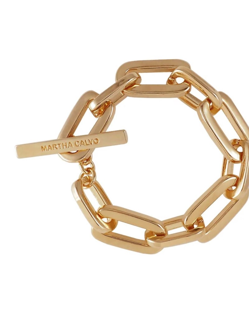 Front of a size O/S Epic Toggle Bracelet in Gold in Gold by Martha Calvo. | dia_product_style_image_id:330102
